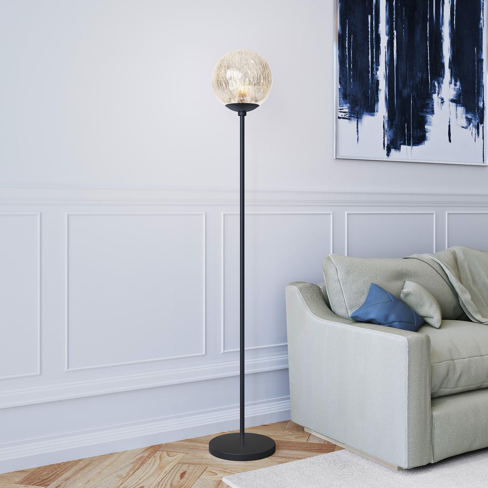 Oula 66" Tall Floor Lamp with Glass Shade in Blackened Bronze/Mercury Glass. Picture 2