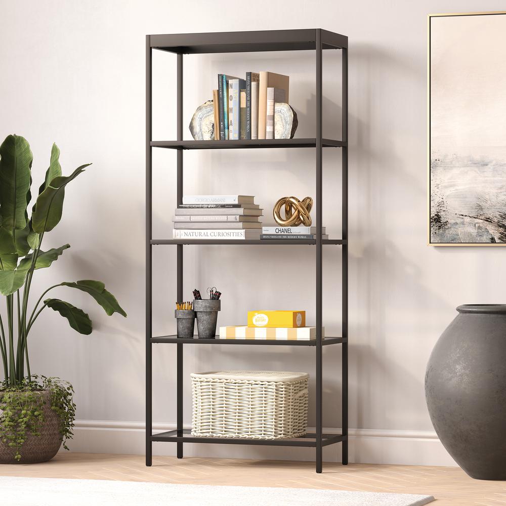 Alexis 30'' Wide Rectangular Bookcase in Blackened Bronze. Picture 2