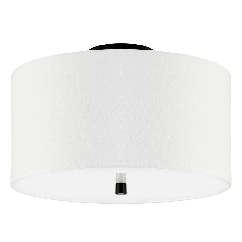 Ellis 16" Flush Mount with Fabric Shade in Matte Black/White. Picture 1