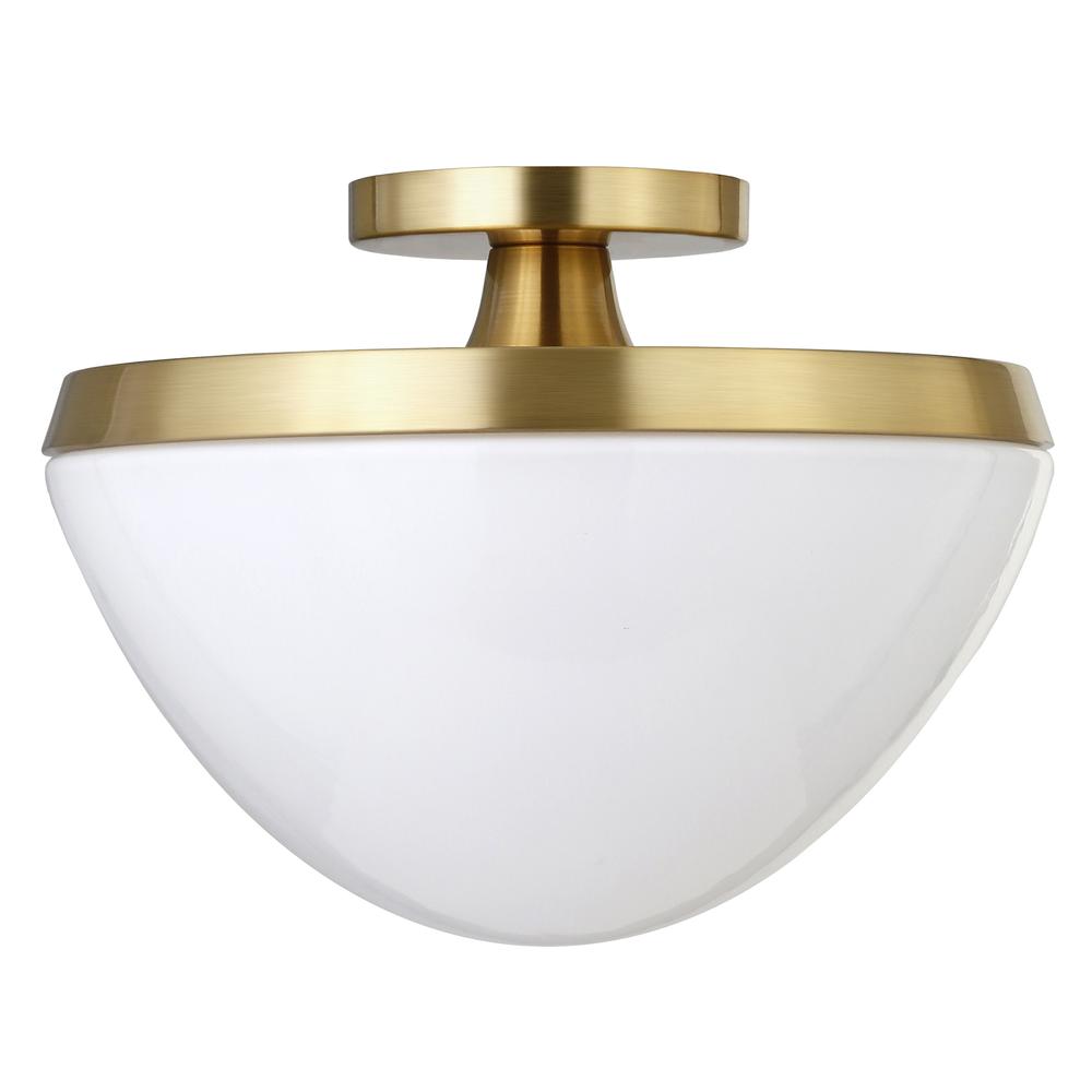 Durant 12.62" Wide Semi Flush Mount with Glass Shade in Brass/White Milk. Picture 1