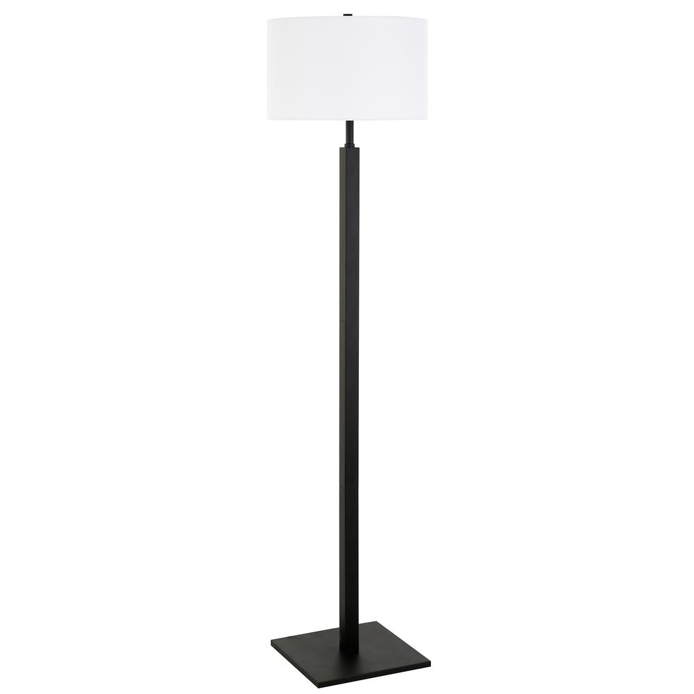 Flaherty 62.32" Tall Floor Lamp with Fabric Shade in Blackened Bronze/White. Picture 1