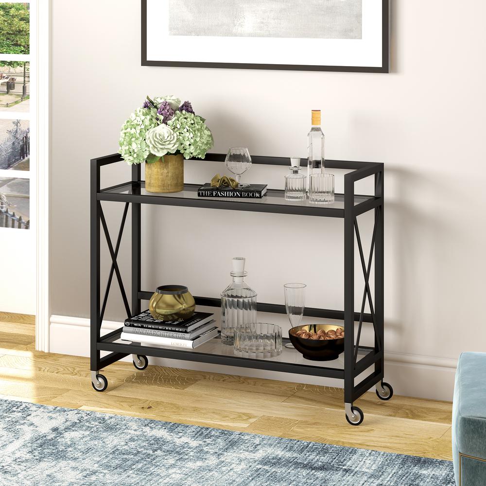 Holly 38'' Wide Rectangular Bar Cart in Blackened Bronze. Picture 2