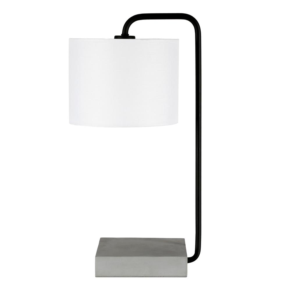 Roland 22" Tall Table Lamp with Fabric Shade in Blackened Bronze/Concrete/White. Picture 1