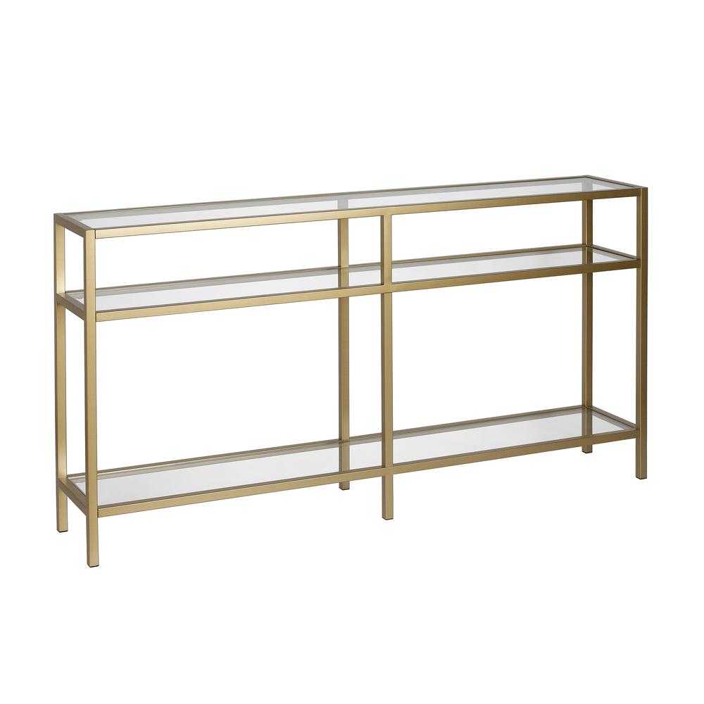 Sivil 55'' Wide Rectangular Console Table in Brass. Picture 1