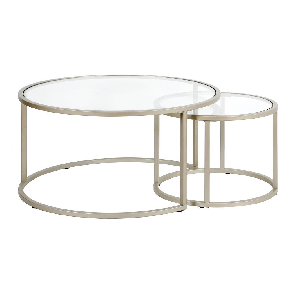 Watson Round Nested Coffee Table in Satin Nickel. Picture 1