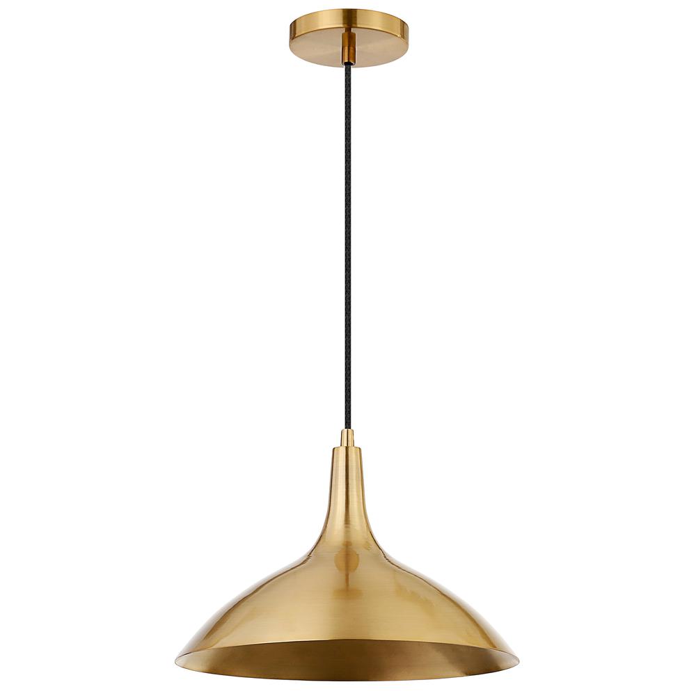 Barton 14" Wide Pendant with Metal Shade in Brass/Brass. Picture 1