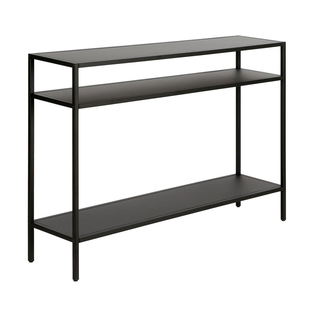 Ricardo 42'' Wide Rectangular Console Table with Metal Shelves in Blackened Bronze. Picture 1