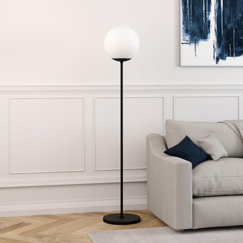Theia Globe & Stem Floor Lamp with Plastic Shade in Blackened Bronze/White. Picture 2