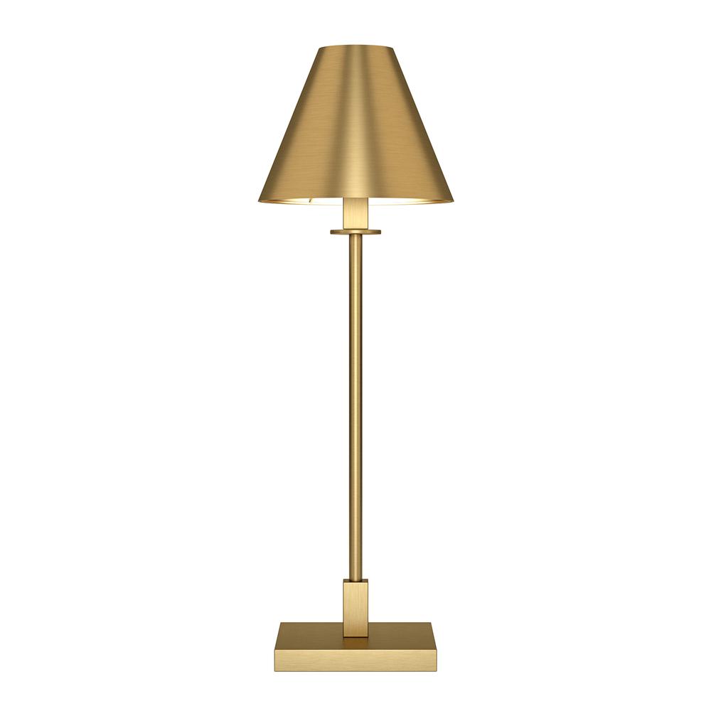 Clement 28" Tall Table Lamp with Metal Shade in Brass/Brass. Picture 3
