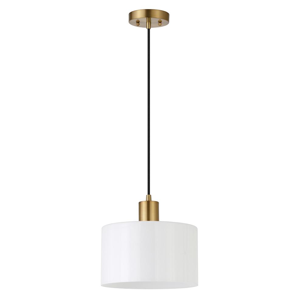Henri 10" Wide Pendant with Glass Shade in Brass/White Milk. Picture 1