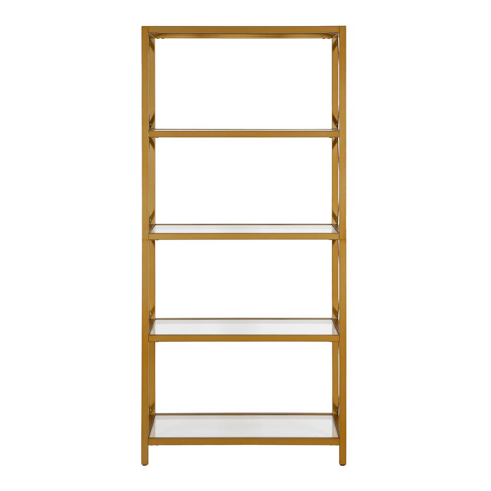 Celine 30'' Wide Rectangular Bookcase in Brushed Brass. Picture 4