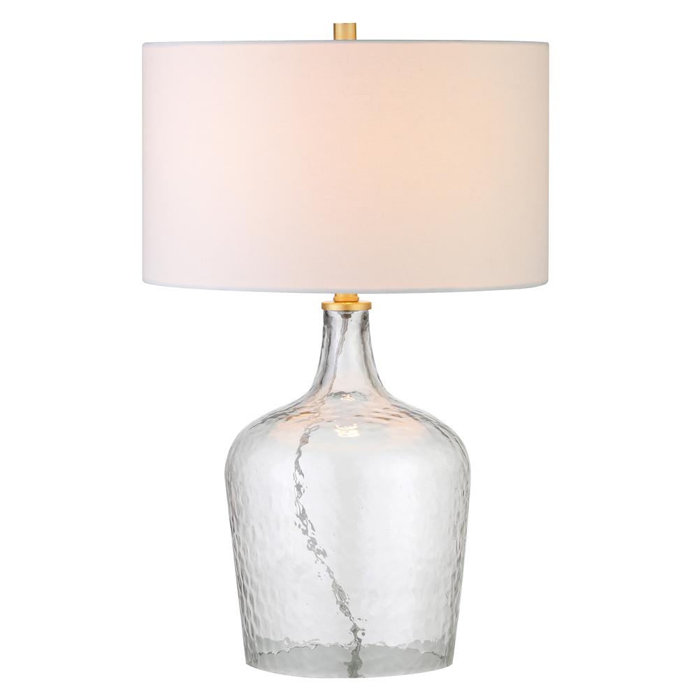 Casco 24" Tall Table Lamp with Fabric Shade in Textured Clear Glass/Brass/White. Picture 3