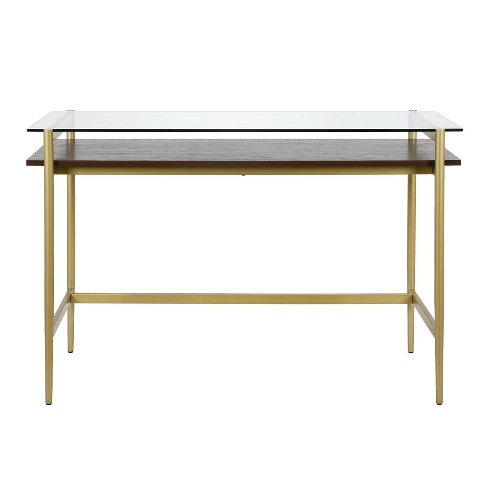 Eaton Rectangular 46'' Wide Desk with MDF Shelf in Brass/Walnut. Picture 3