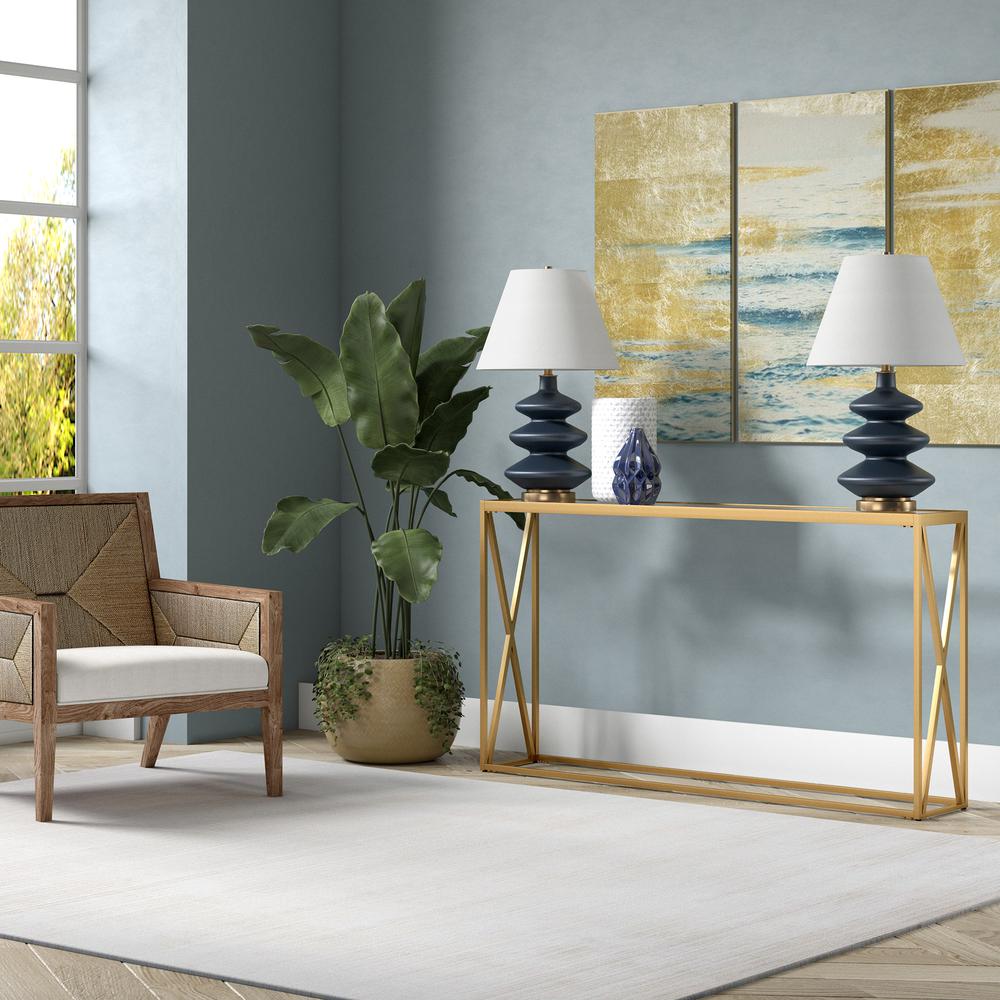 Arlo 55'' Wide Rectangular Console Table in Brass. Picture 4