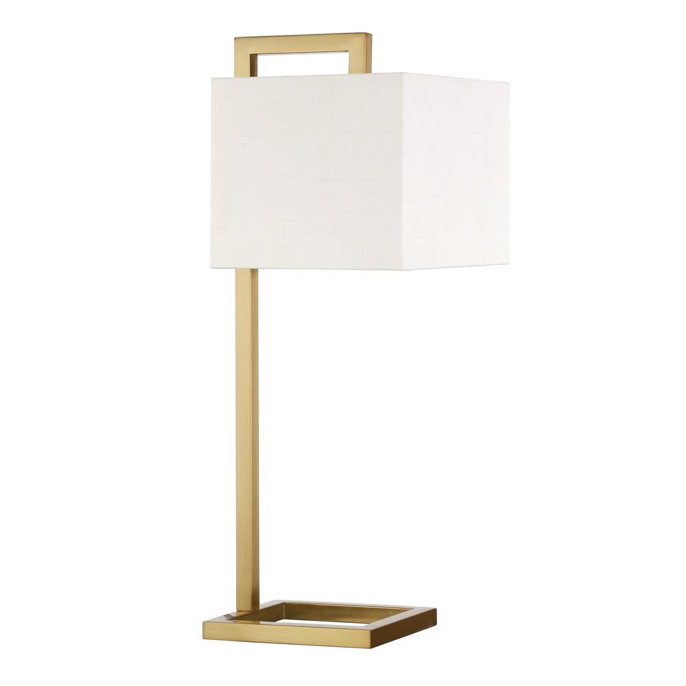 Grayson 26" Tall Table Lamp with Fabric Shade in Brass/White. Picture 1