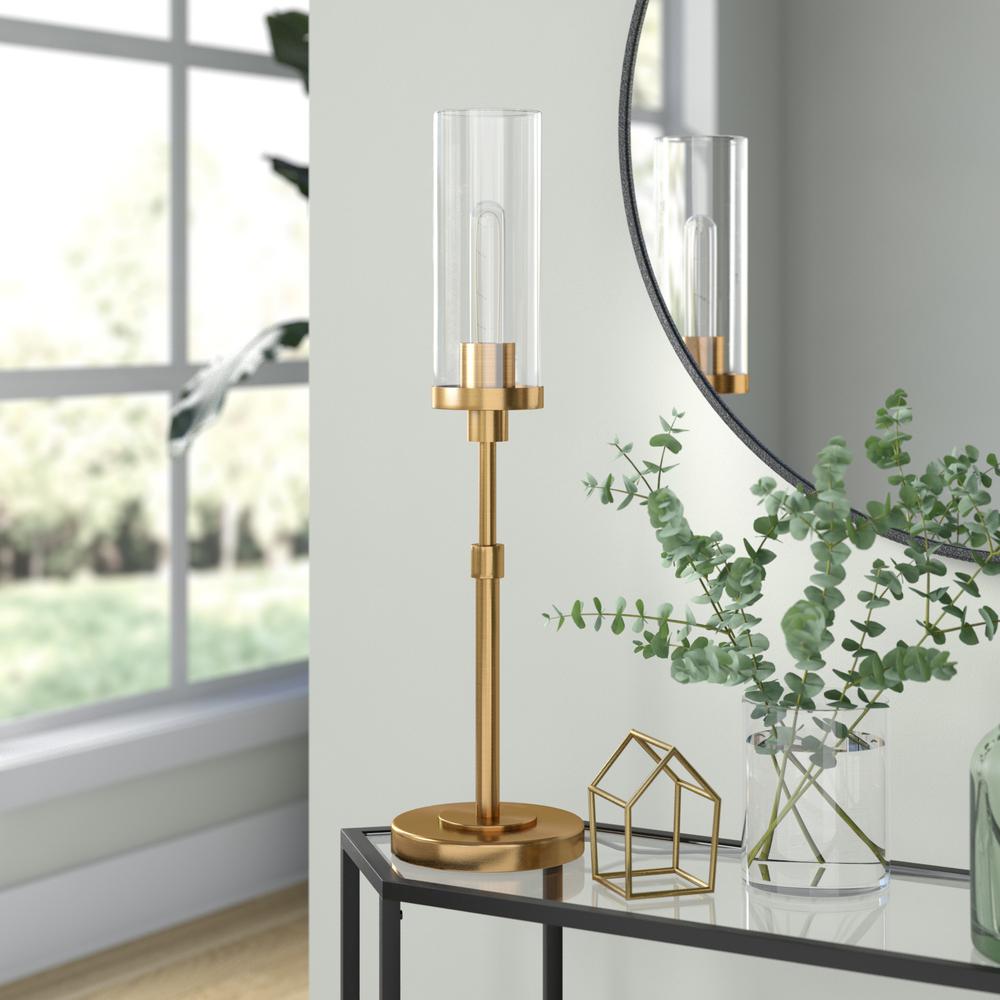 Frieda 26.68" Tall Table Lamp with Glass Shade in Brass/Clear. Picture 2