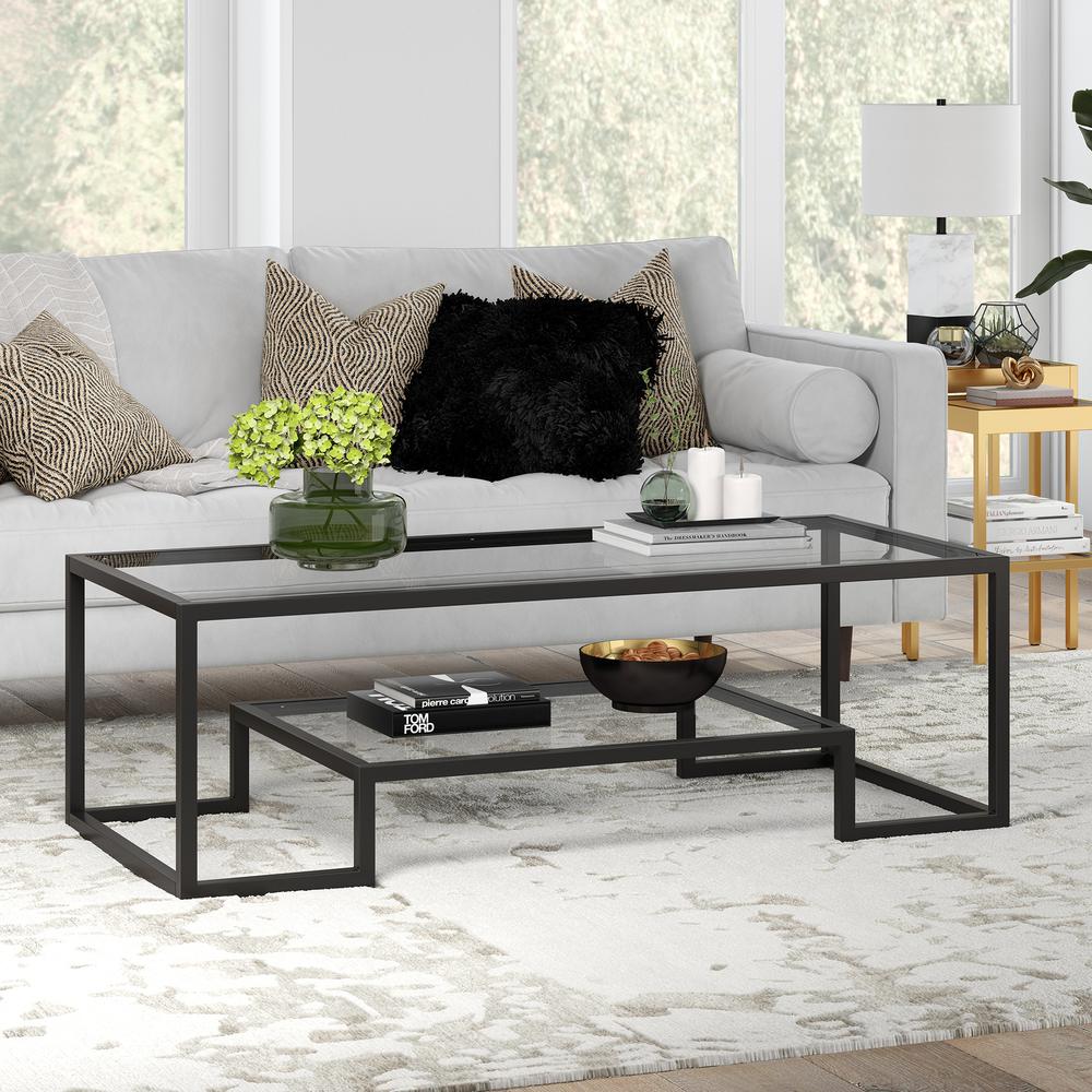 Athena 54'' Wide Rectangular Coffee Table in Blackened Bronze. Picture 2