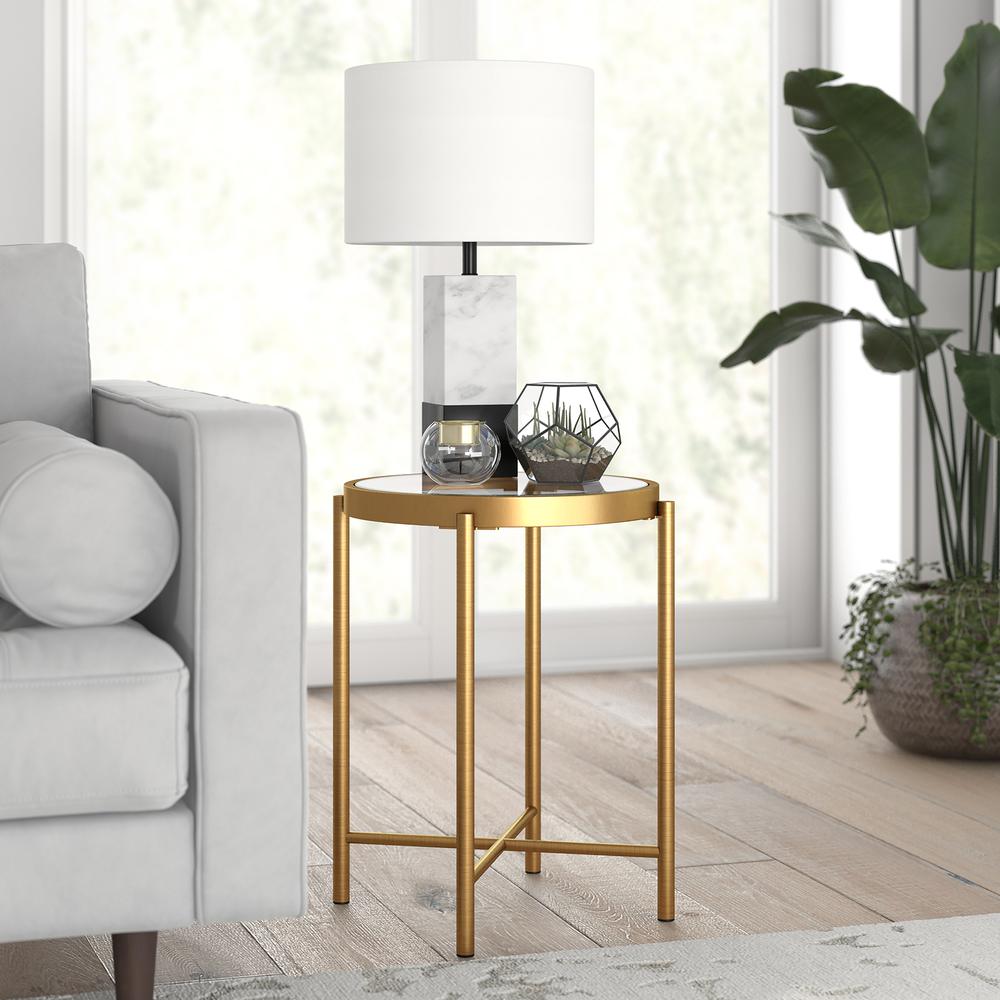 Duxbury 18'' Wide Round Side Table in Brass. Picture 2
