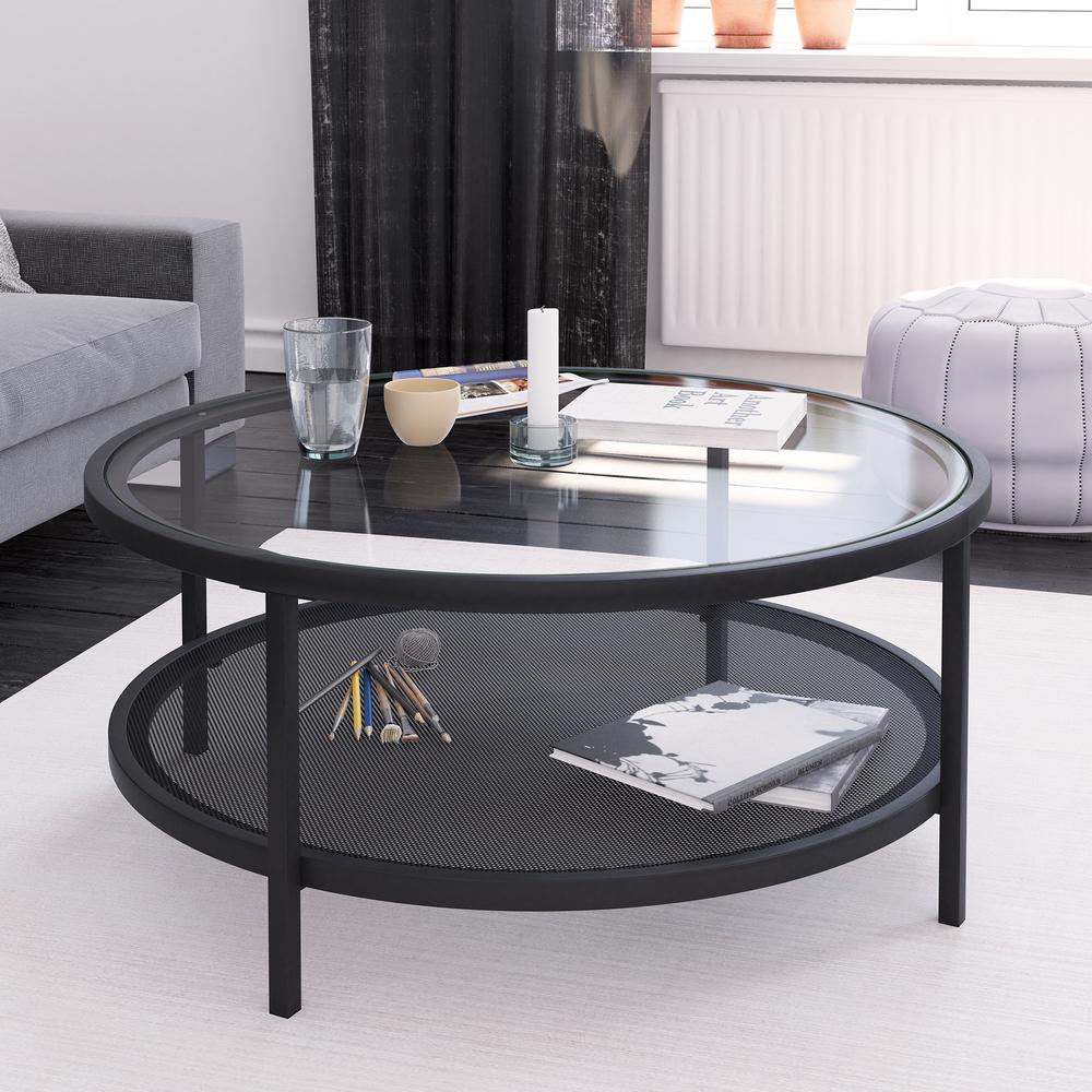 Rigan 36'' Wide Round Coffee Table in Blackened Bronze. Picture 2