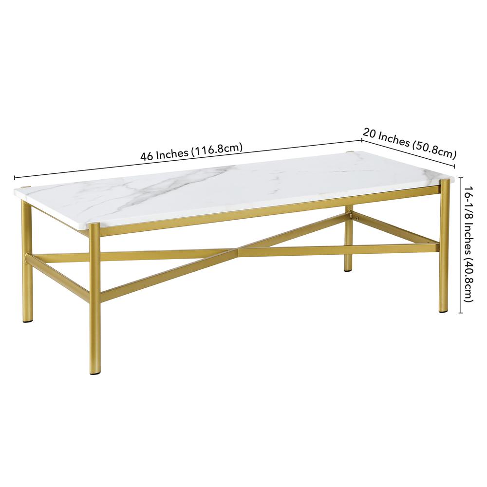 Braxton 46'' Wide Rectangular Coffee Table with Faux Marble Top in Gold. Picture 5