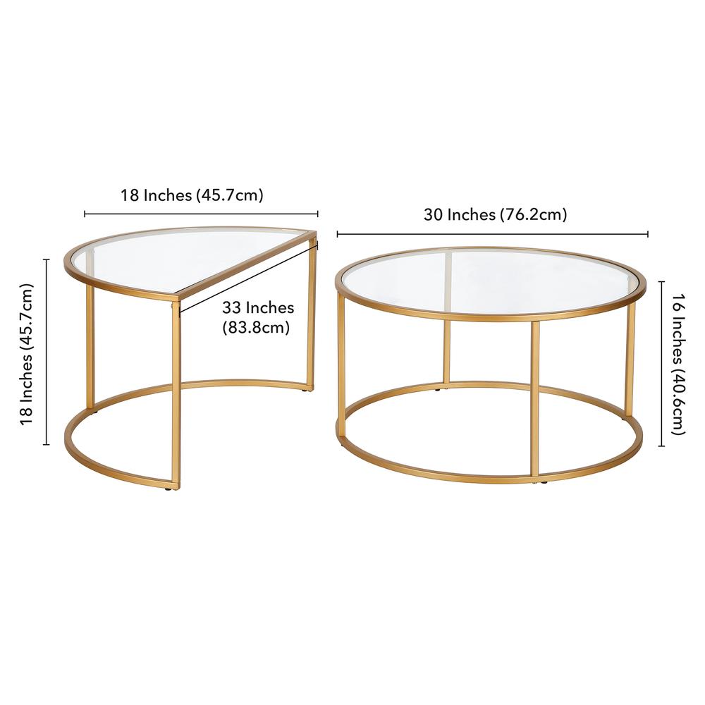 Luna Round & Demilune Nested Coffee Table in Brass. Picture 5