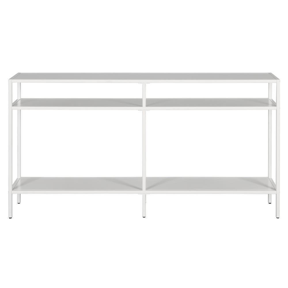 Sivil 55'' Wide Rectangular Console Table with Metal Shelves in Matte White. Picture 3
