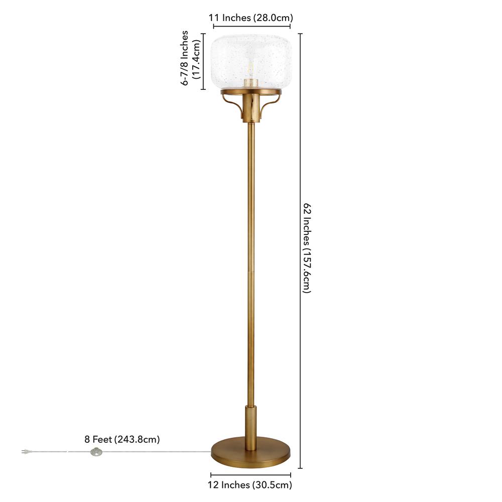 Tatum Globe & Stem Floor Lamp with Glass Shade in Brushed Brass/Seeded. Picture 4