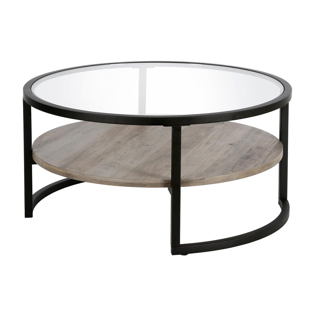 Winston 34.75'' Wide Round Coffee Table in Blackened Bronze/Gray Oak. Picture 1