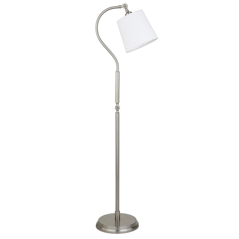 Harland Arc Floor Lamp with Fabric Shade in Brushed Nickel/White. Picture 1