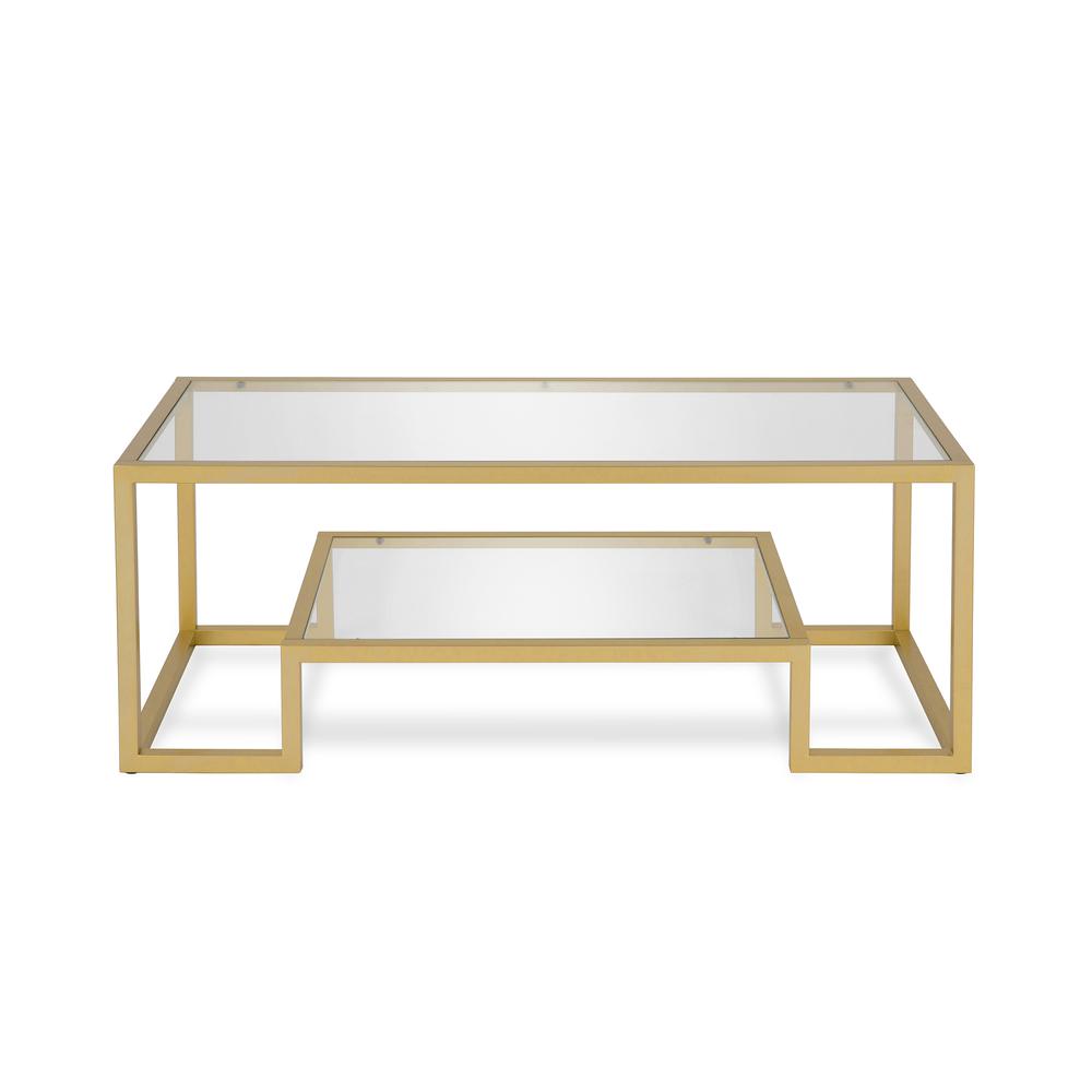 Athena 45'' Wide Rectangular Coffee Table in Brass. Picture 3