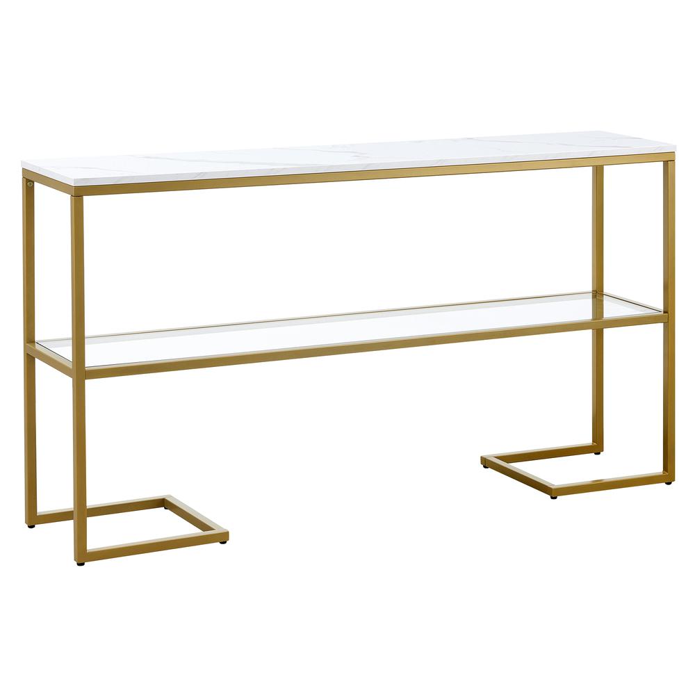 Errol 55'' Wide Rectangular Console Table with Faux Marble Top in Gold. Picture 1