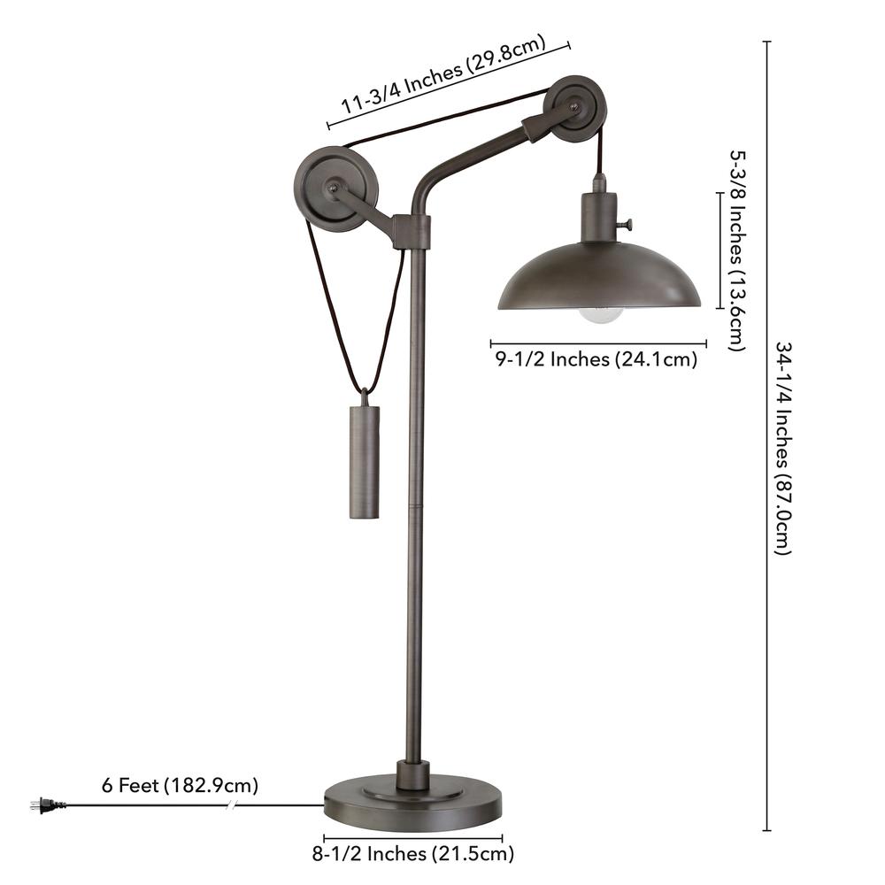 Neo 33.5" Tall Solid Wheel Pulley System Table Lamp with Metal Shade in Aged Steel/Aged Steel. Picture 4