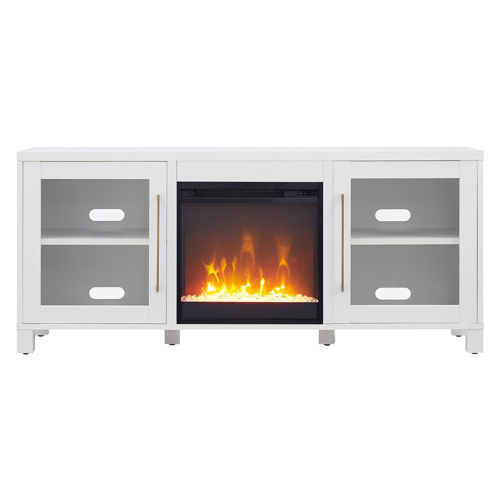 Quincy Rectangular TV Stand with Crystal Fireplace for TV's up to 65" in White. Picture 3