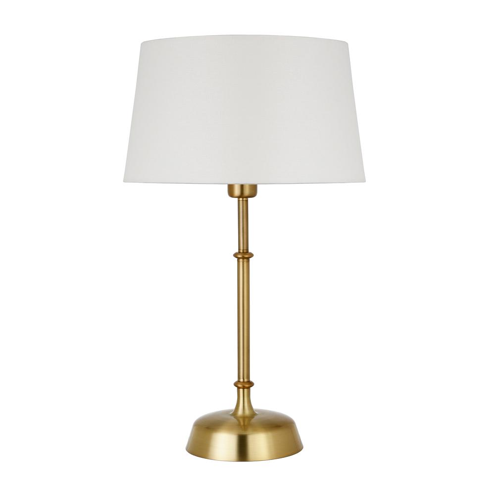 Derek 24.25" Tall Table Lamp with Fabric Shade in Brass/White. Picture 1