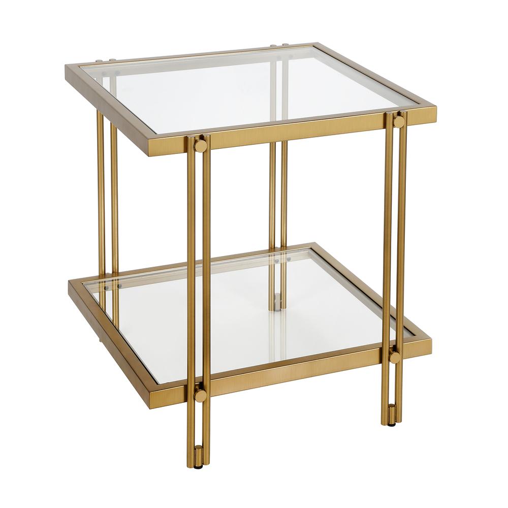 Inez 20'' Wide Square Side Table in Brass. Picture 1