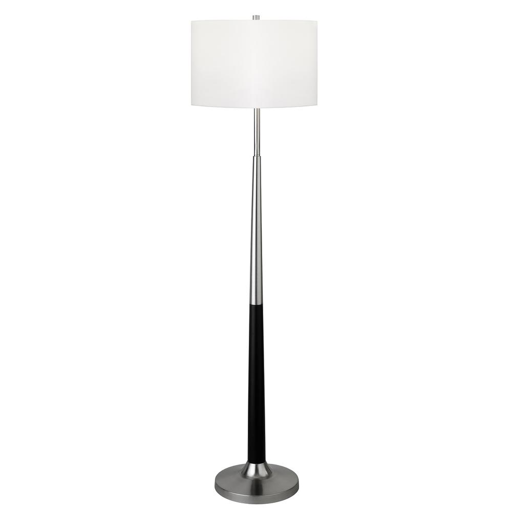 Lyon Two-Tone Floor Lamp with Fabric Shade in Brushed Nickel/Matte Black/White. Picture 1