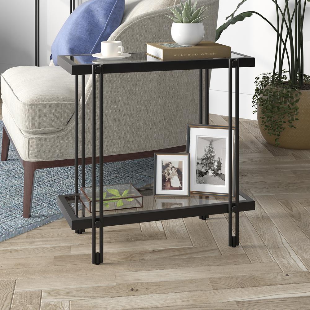 Inez 24'' Wide Rectangular Side Table in Blackened Bronze. Picture 2