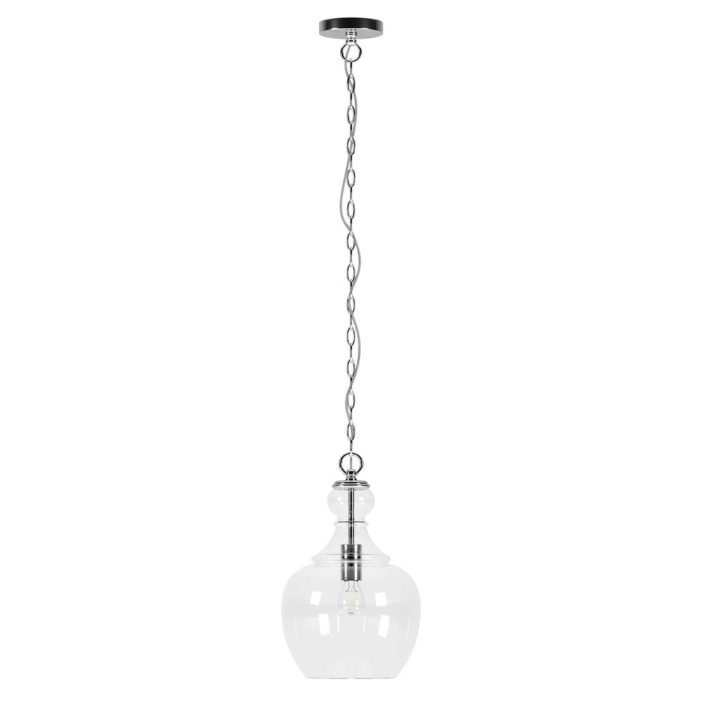 Verona 11" Wide Pendant with Glass Shade in Brushed Nickel/Clear. Picture 1