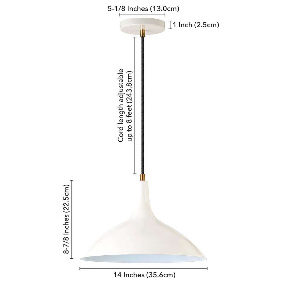 Barton 14" Wide Pendant with Metal Shade in Pearled White/Brass/Pearled White. Picture 5
