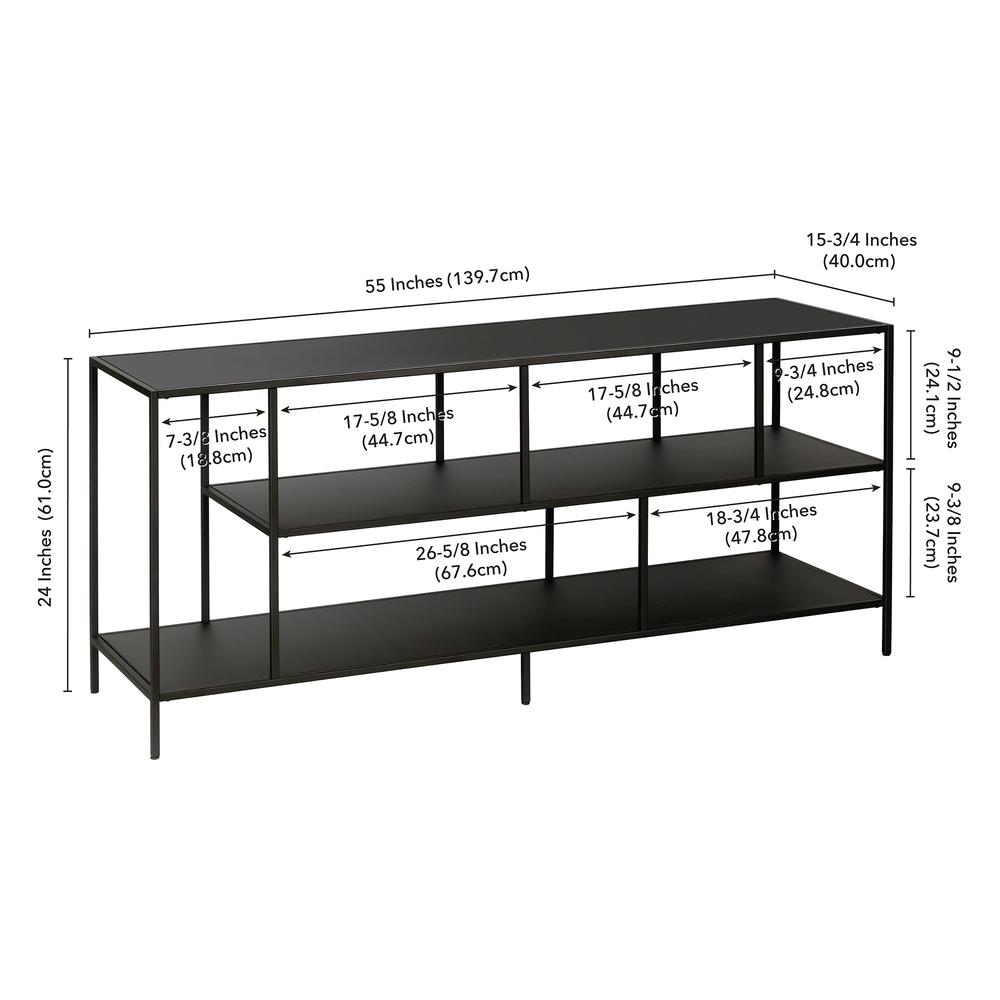 Winthrop Rectangular TV Stand with Metal Shelves for TV's up to 60" in Blackened Bronze. Picture 5