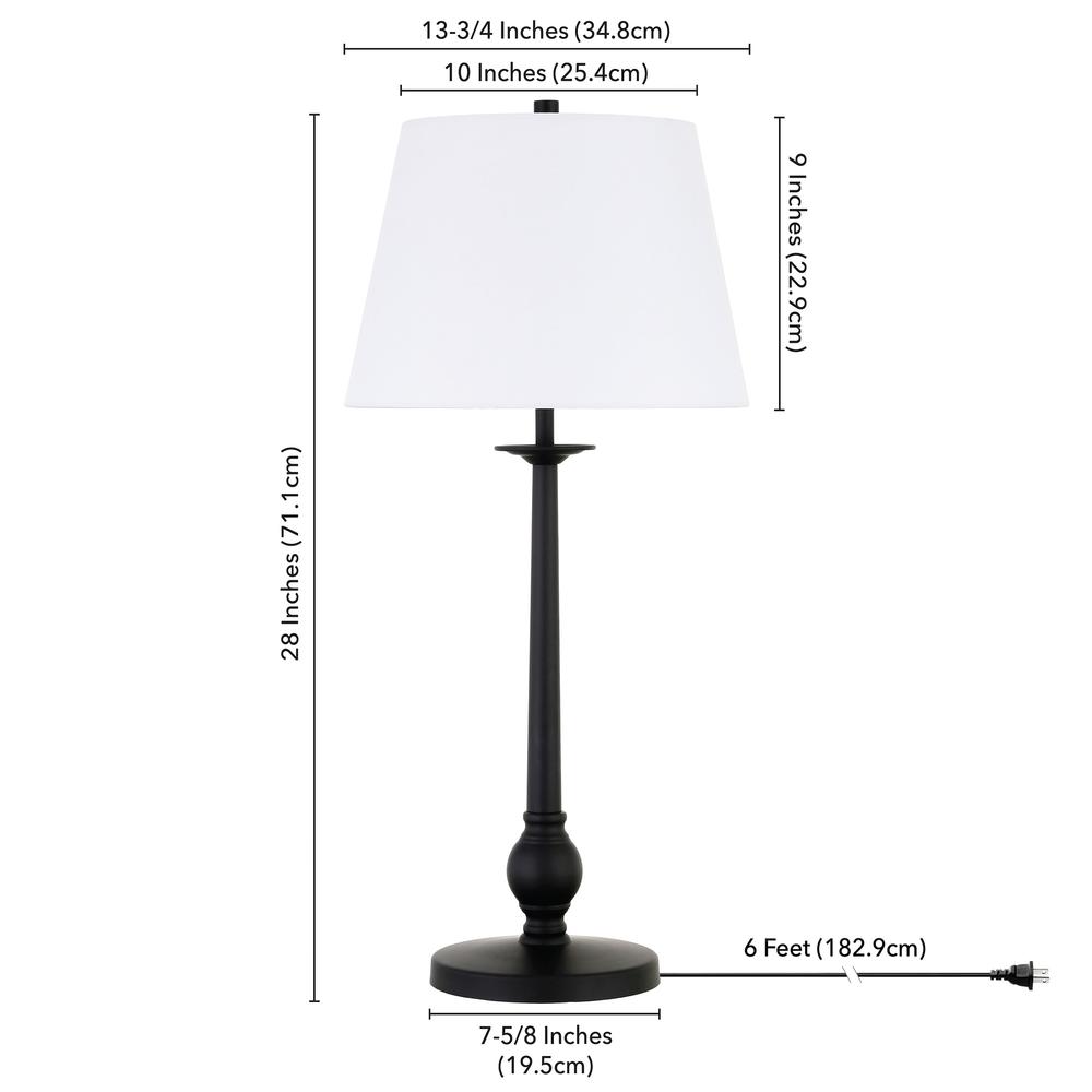 Wilmer 28" Tall Table Lamp with Fabric Shade in Blackened Bronze/White. Picture 4
