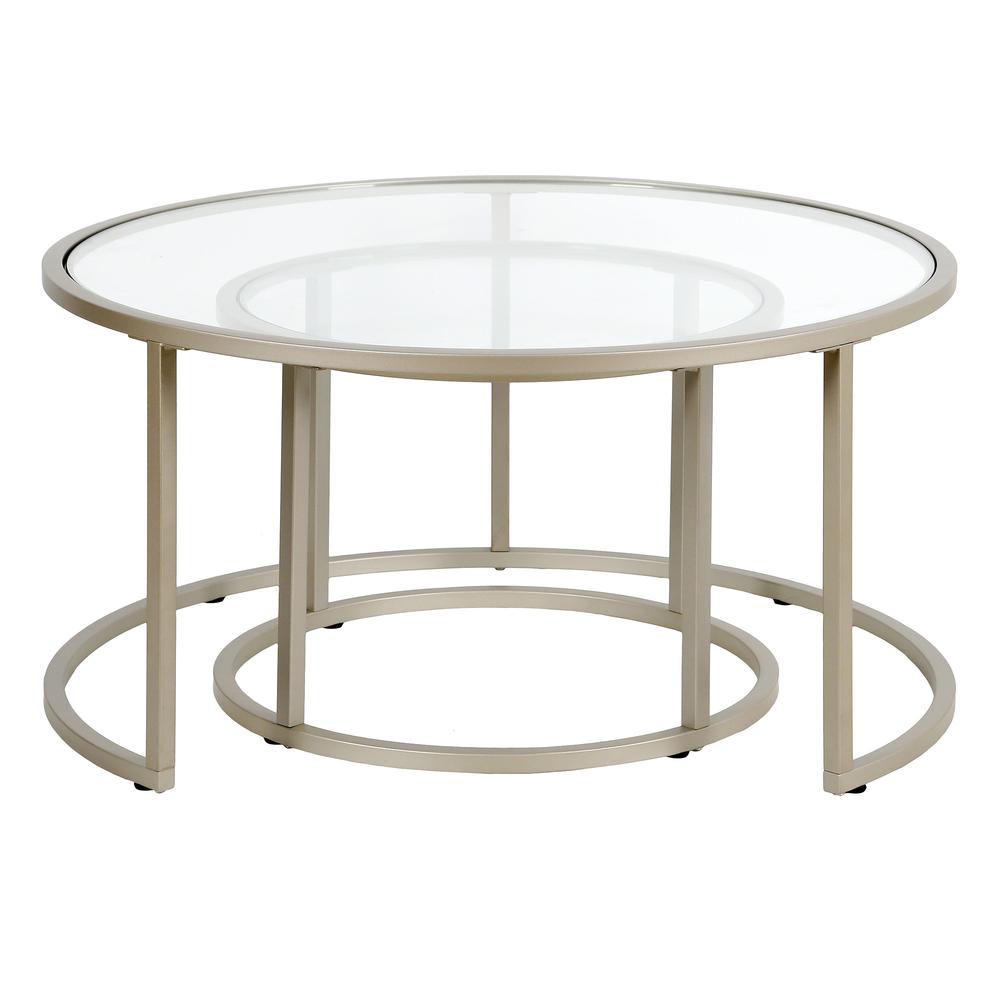 Watson Round Nested Coffee Table in Satin Nickel. Picture 3
