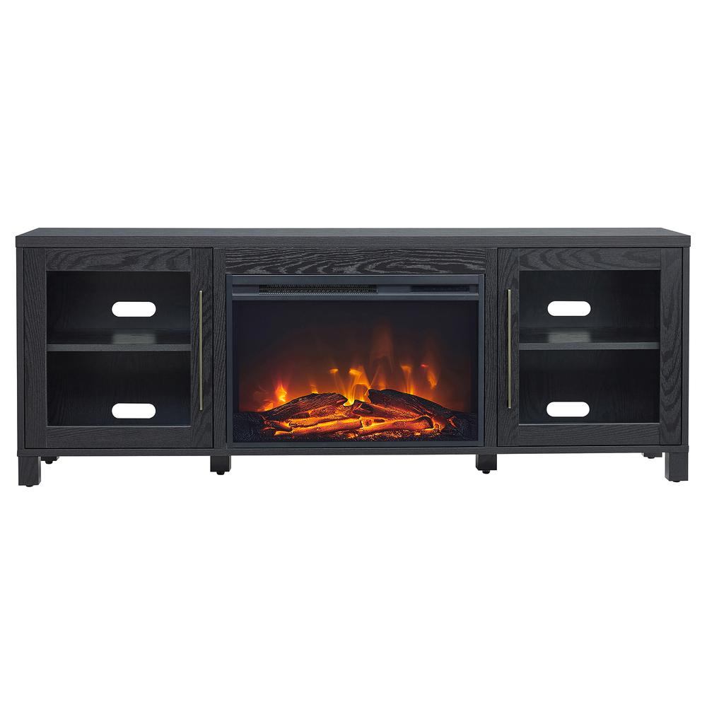 Quincy Rectangular TV Stand with 26" Log Fireplace for TV's up to 80" in Black Grain. Picture 3