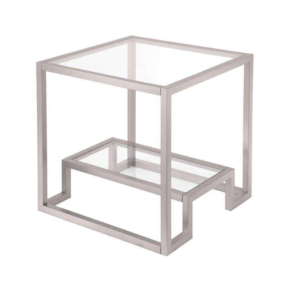 Athena 22'' Wide Square Side Table in Satin Nickel. Picture 1