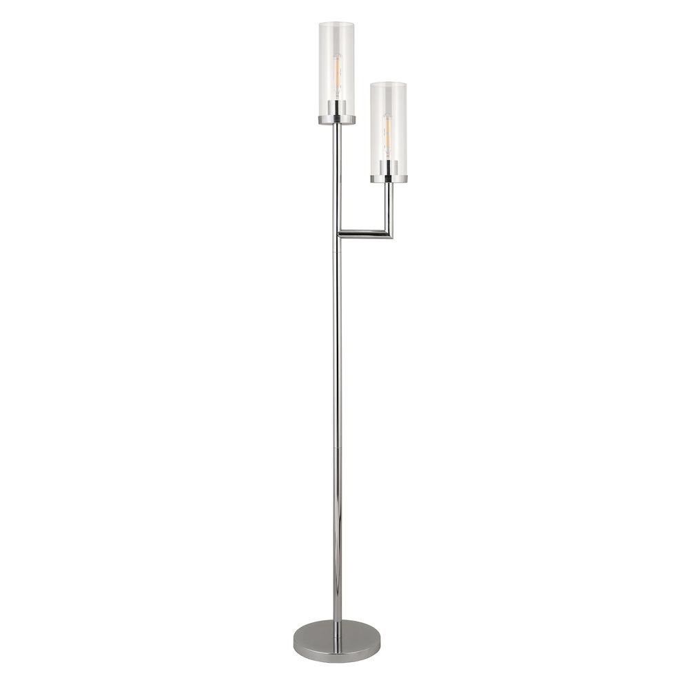 Basso 2-Light Torchiere Floor Lamp with Glass Shade in Polished Nickel/Clear. Picture 1