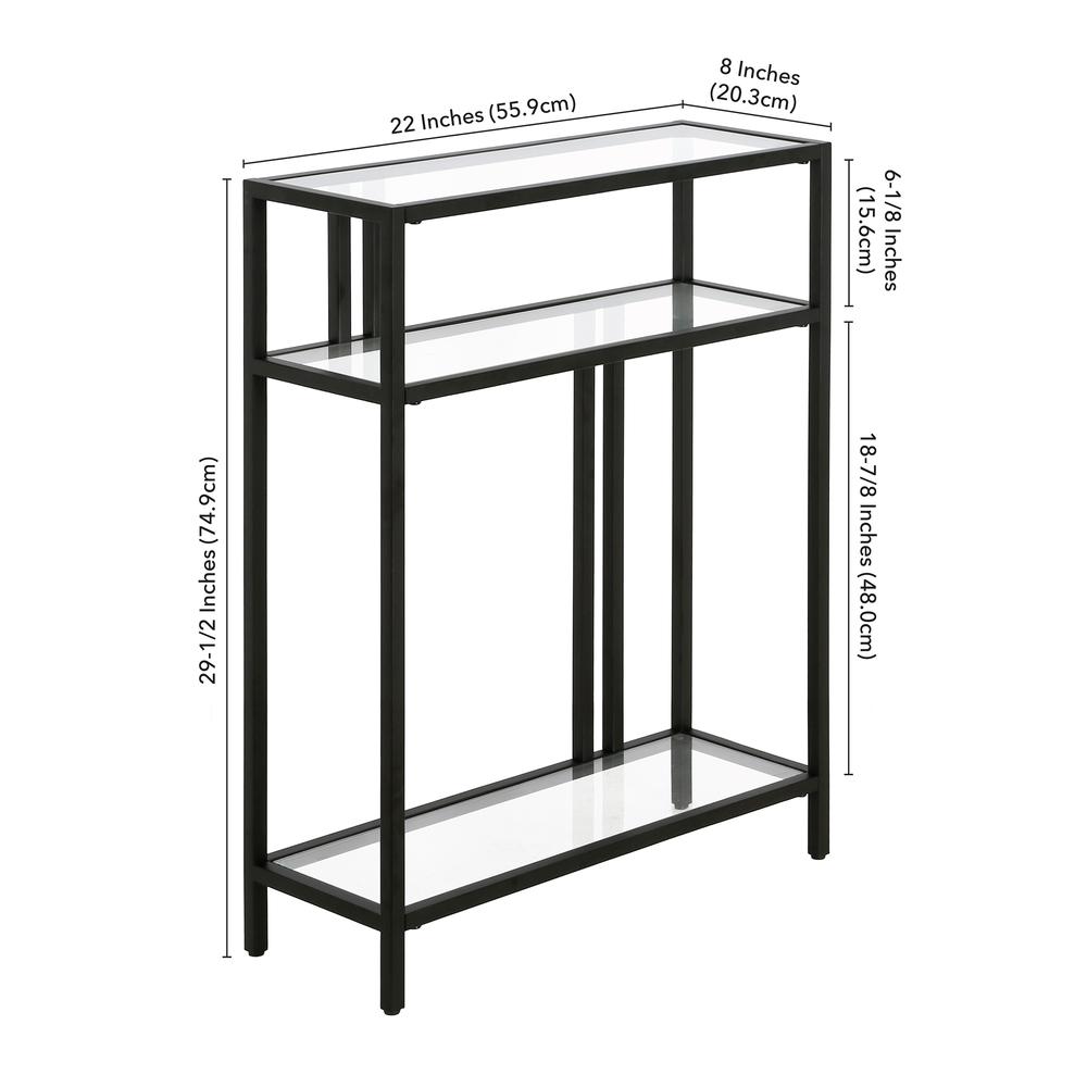 Cortland 22'' Wide Rectangular Console Table with Glass Shelves in Blackened Bronze. Picture 5