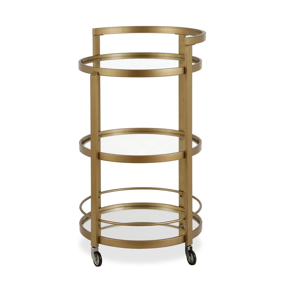 Hause 21'' Wide Round Bar Cart in Brass. Picture 1