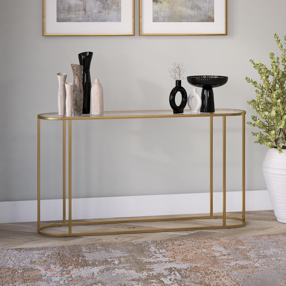 Erikson 54'' Wide Rectangular Console Table in Brass. Picture 2