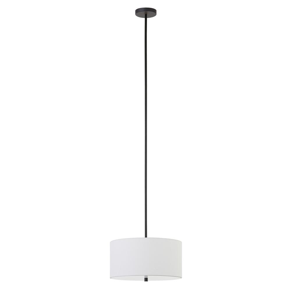 Ellis 16" Wide Pendant with Fabric Shade in Blackened Bronze /White. Picture 1