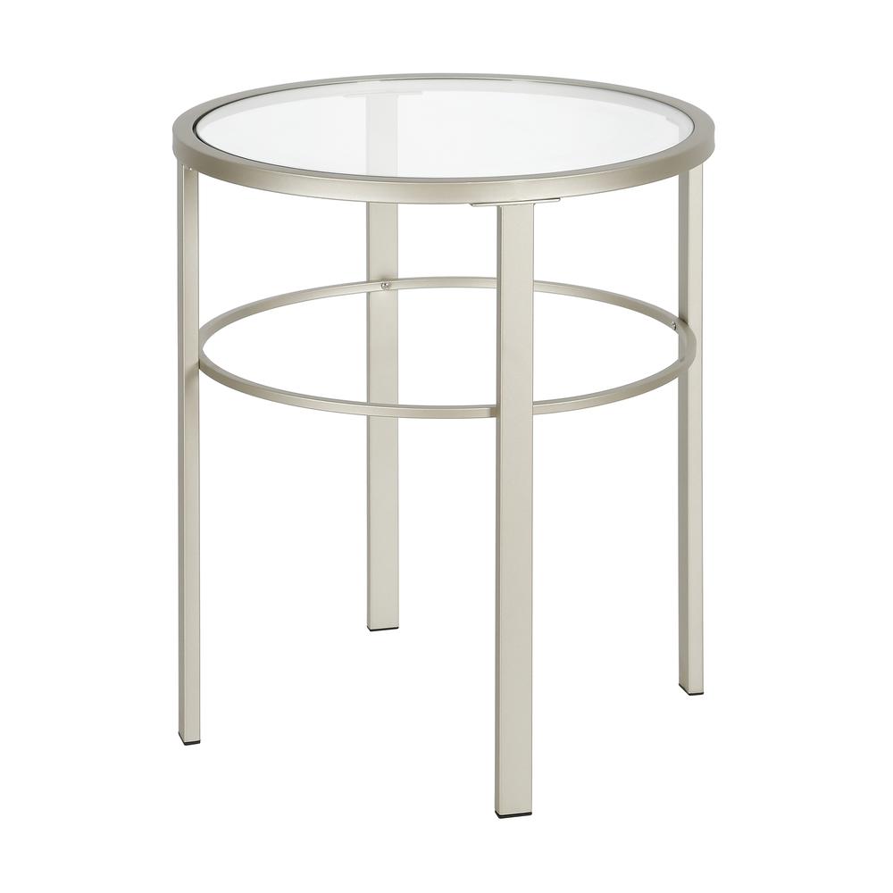 Gaia 20'' Wide Round Side Table in Satin Nickel. Picture 1